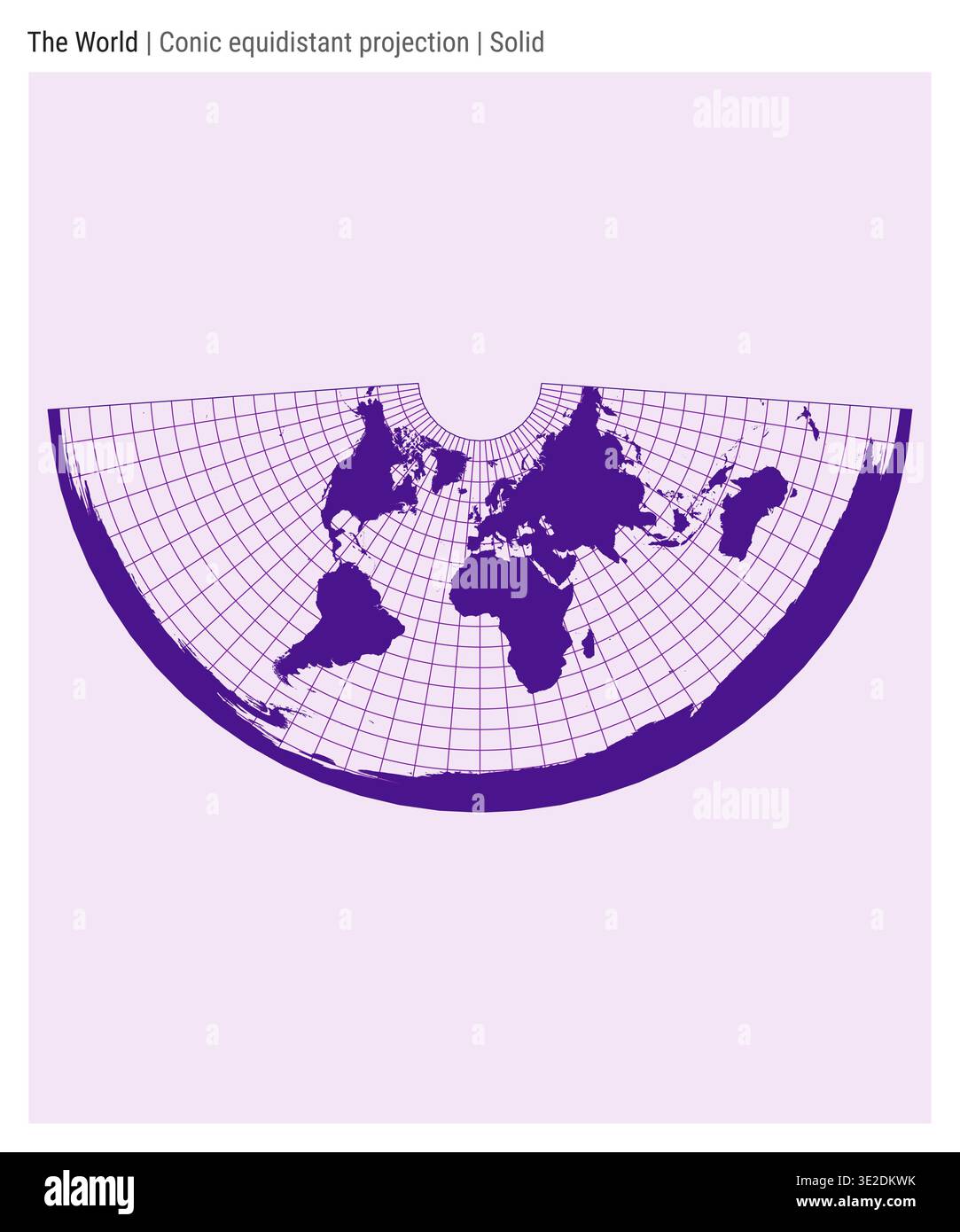 World Map. Conic equidistant projection. Solid style. High detail world ...