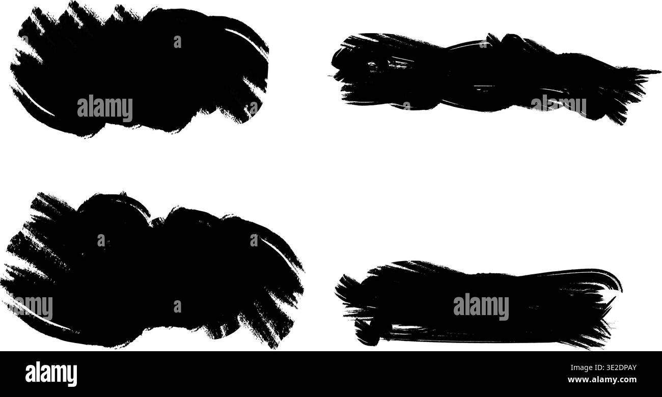 Black ink brush strokes set isolated on white background for artistic ...