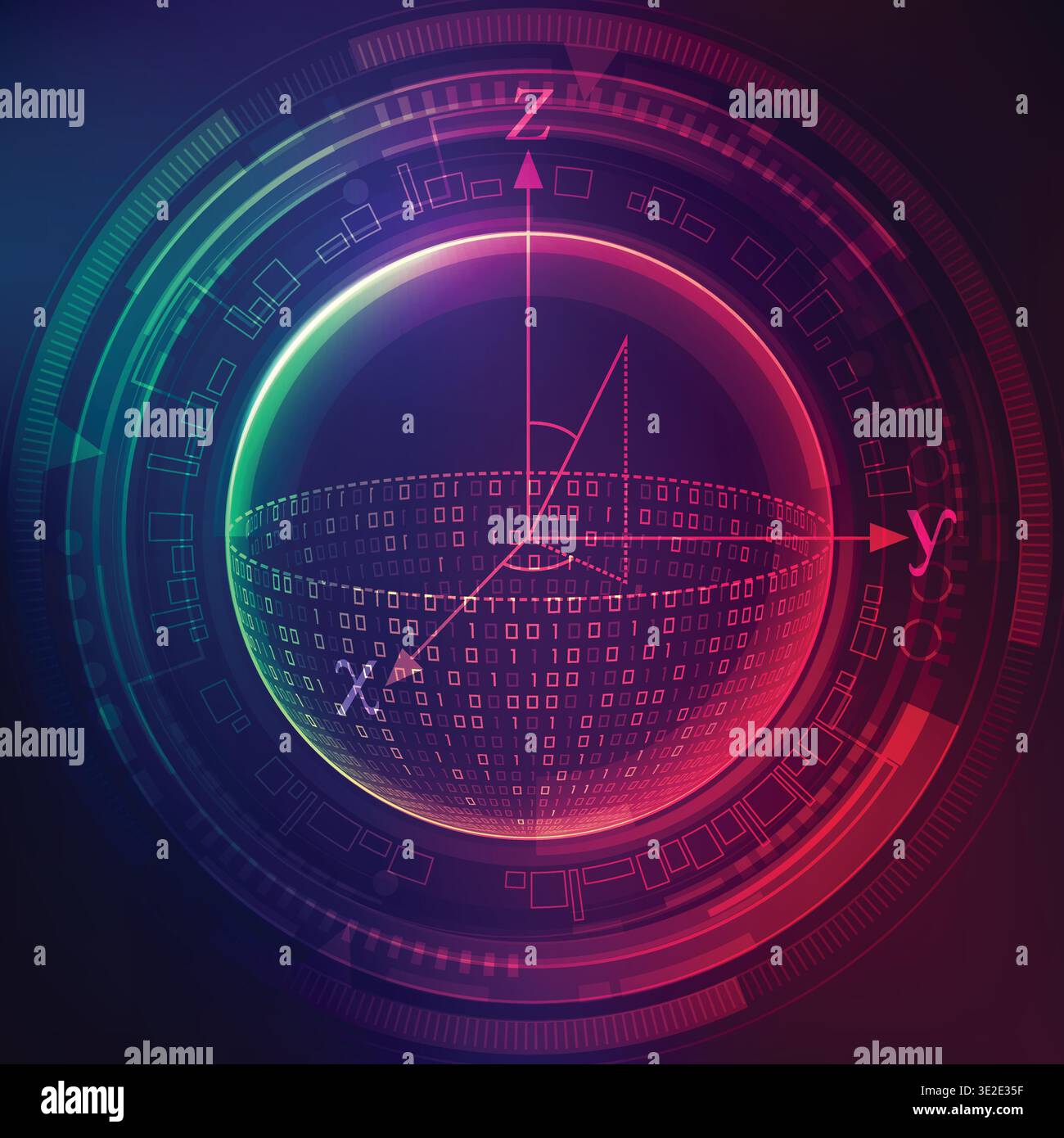 concept of quantum computing, binary globe with digital technology element Stock Vector