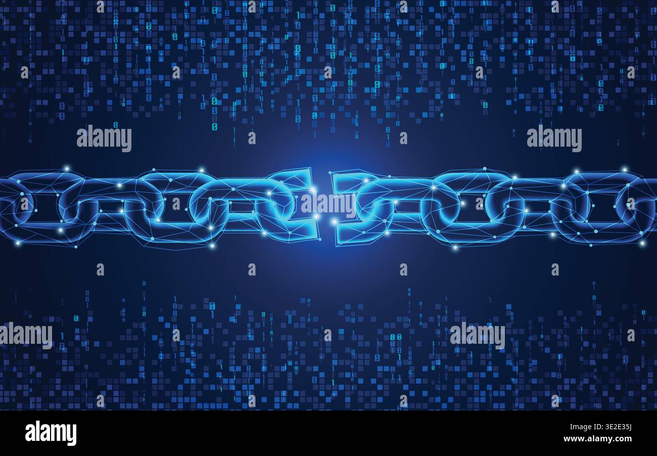 concept of cyber security, graphic of chain on digital binary code background Stock Vector