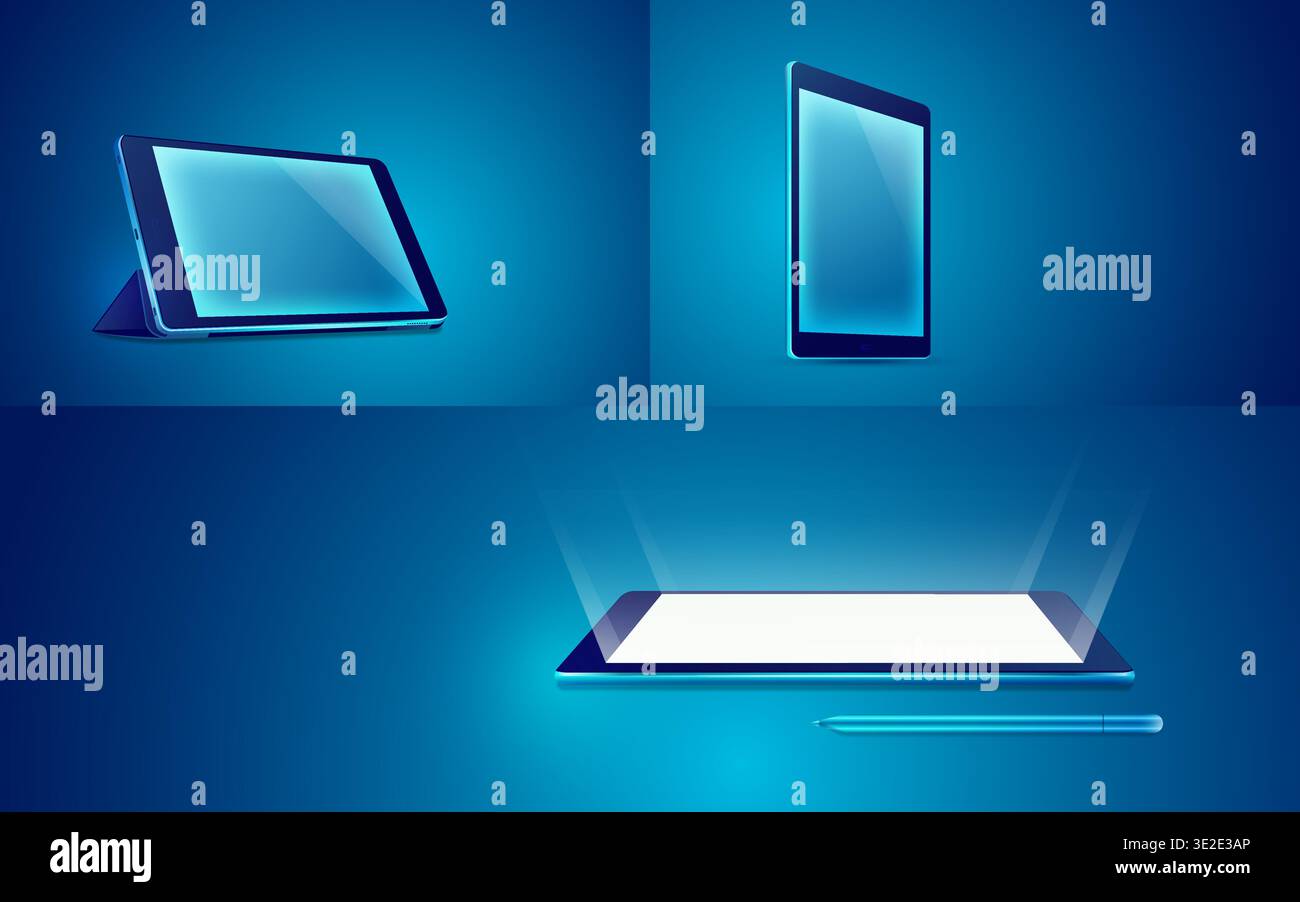 realistic tablets computer with blue tone for decoration Stock Vector
