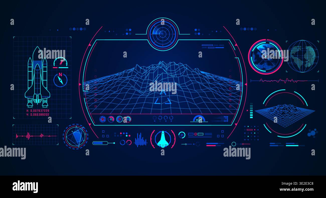 graphic of spaceship interface with digital technology element Stock Vector
