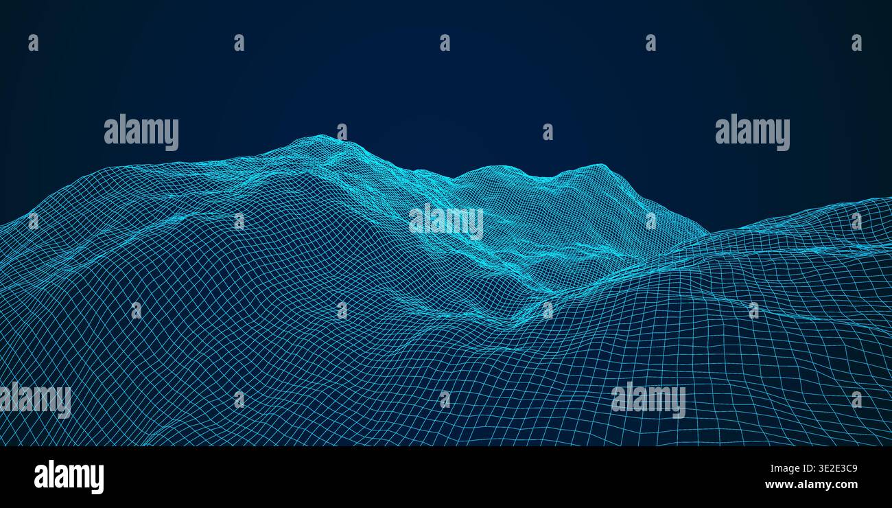 blue polygonal mesh terrain with editable path Stock Vector