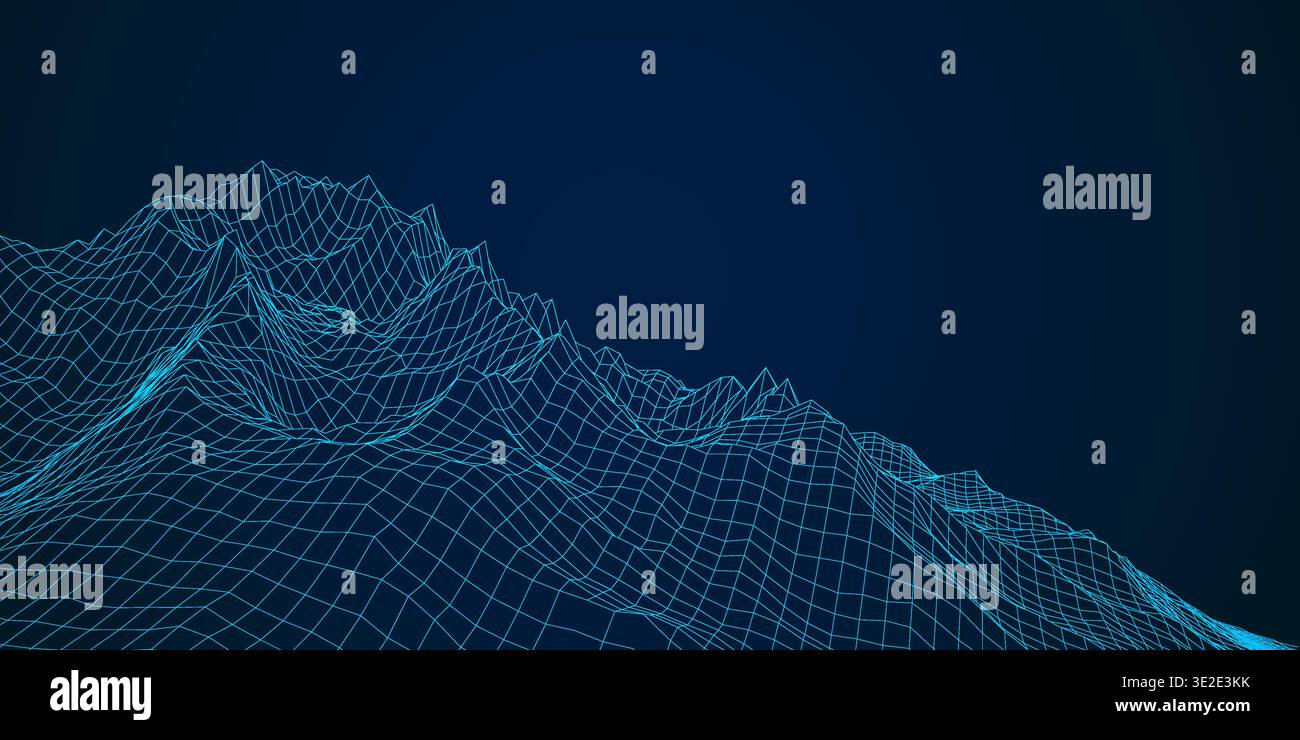 blue polygonal mesh terrain with editable path Stock Vector