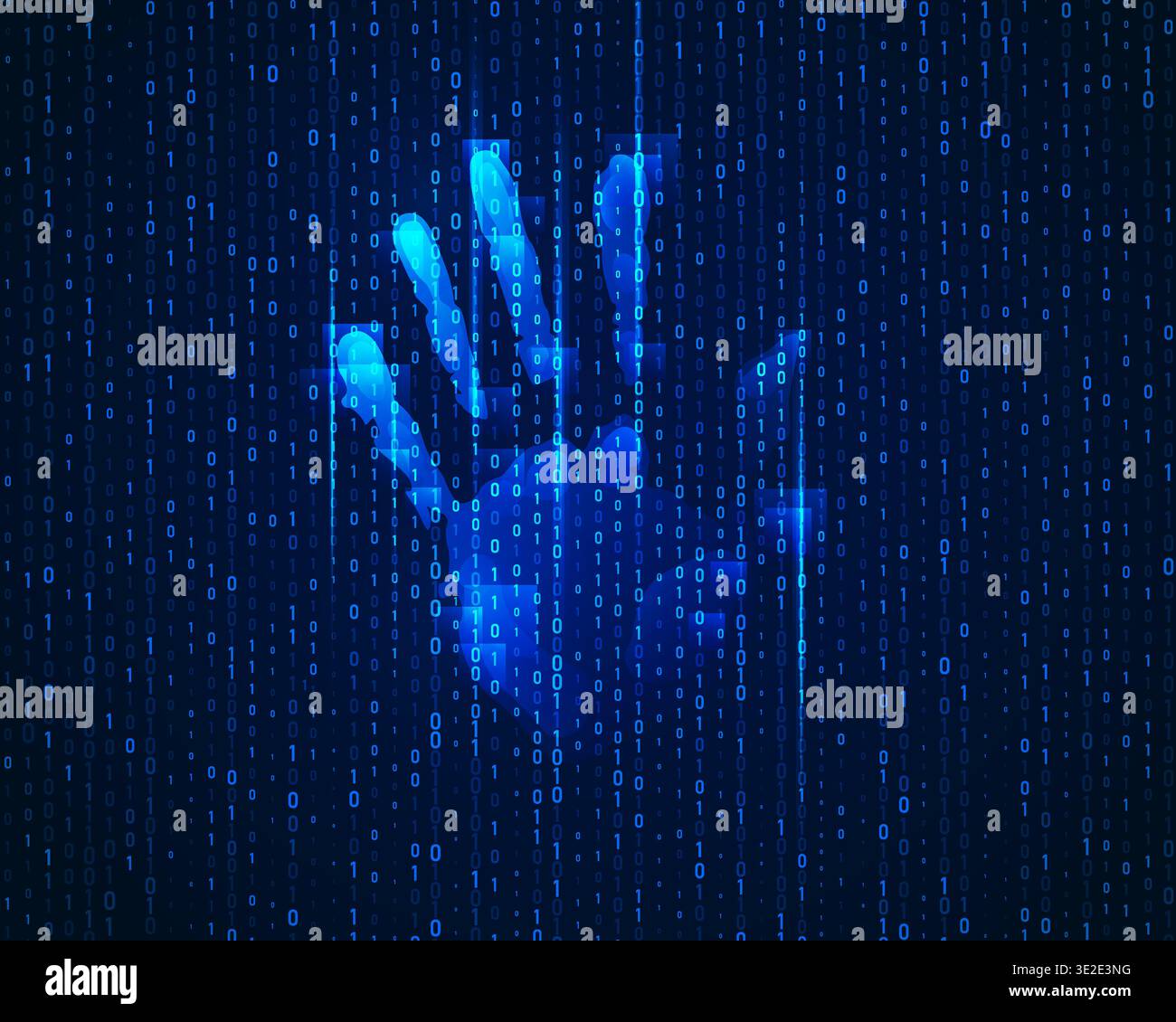 concept of cyber identification, digital handprint with binary code background Stock Vector