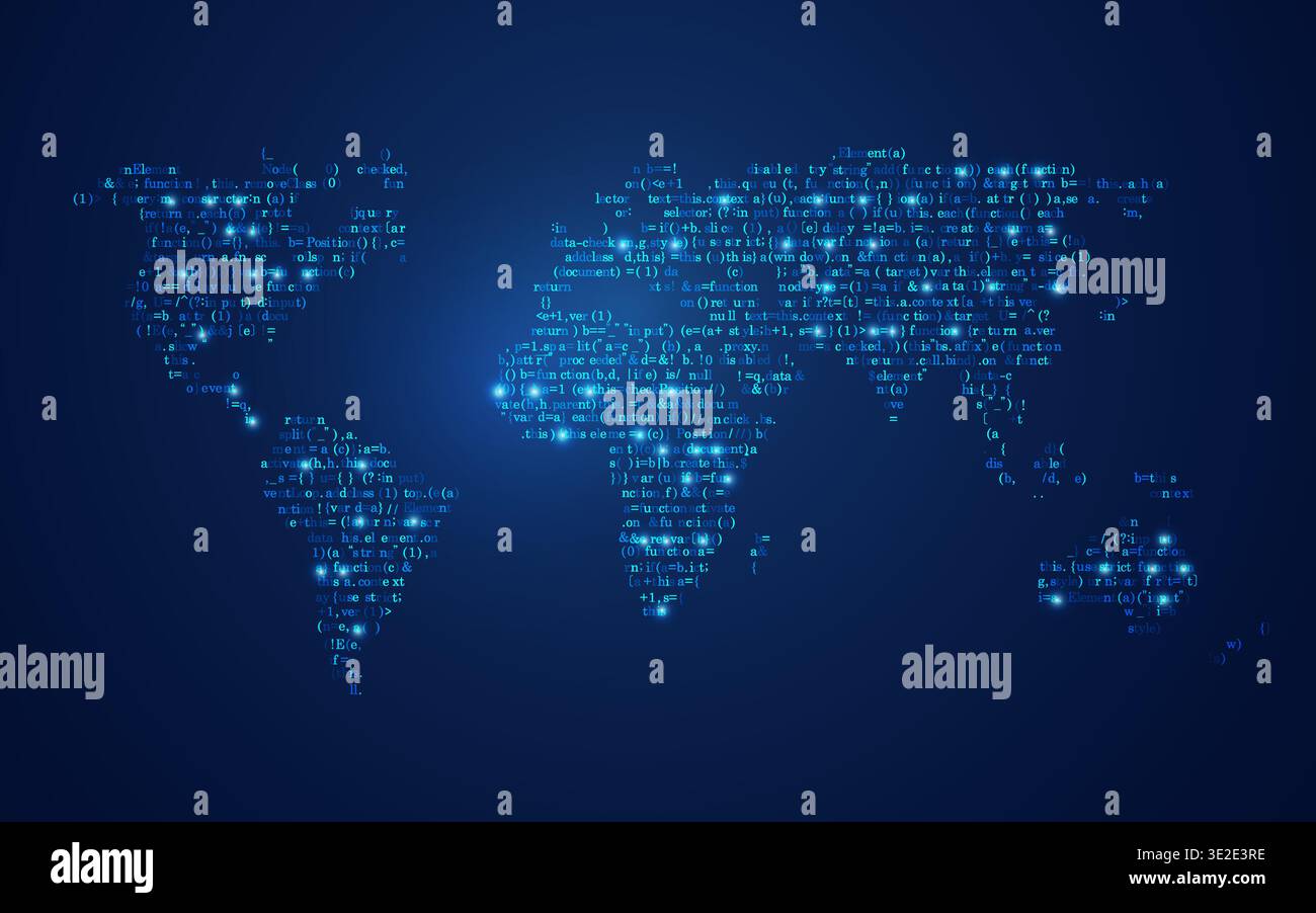 concept of computer programming development, coding program language combined with world map Stock Vector