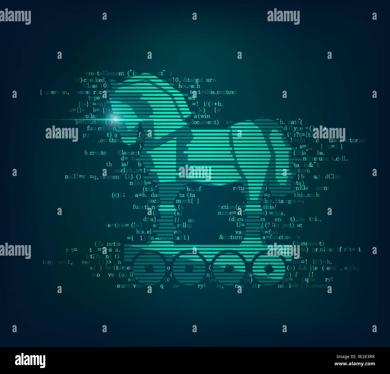 concept of computer virus on the internet, trojan horse combined with coding program Stock Vector