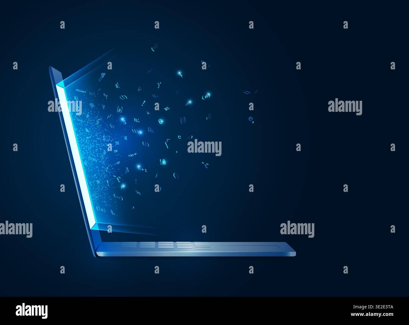 concept of programming script development, realistic computer laptop with programming code element Stock Vector