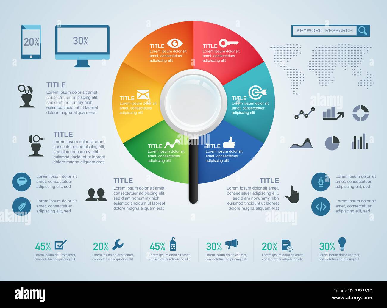 concept of keyword research or search engine optimization (SEO) for infographic Stock Vector
