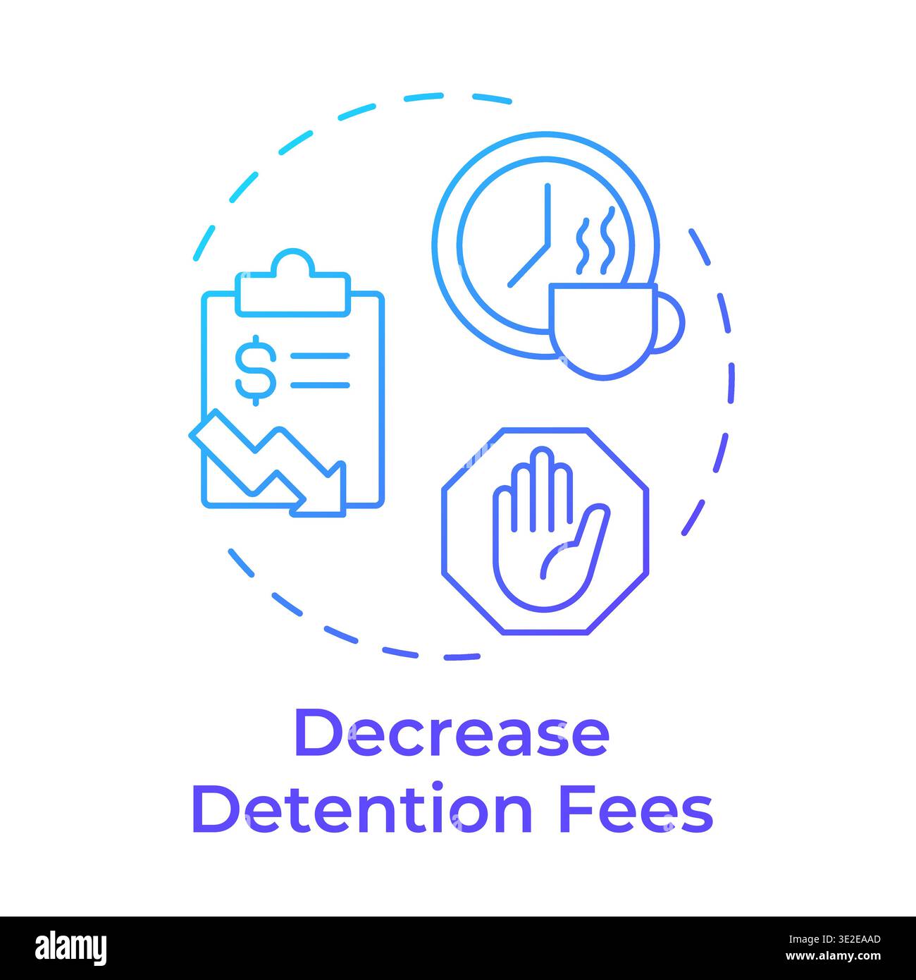 Decrease detention fees blue gradient concept icon Stock Vector
