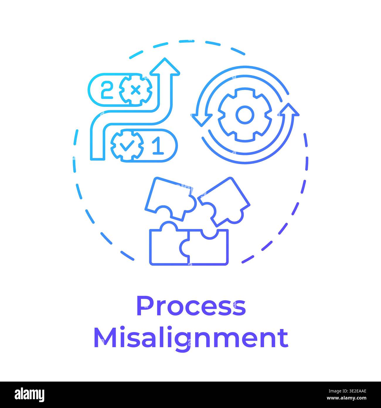 Process misalignment blue gradient concept icon Stock Vector