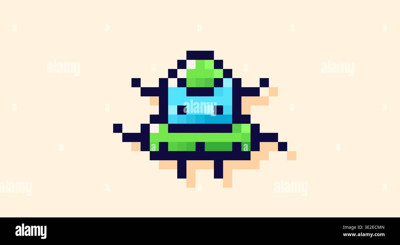 Pixel art 8-bit green and blue space occupant. Stock Vector