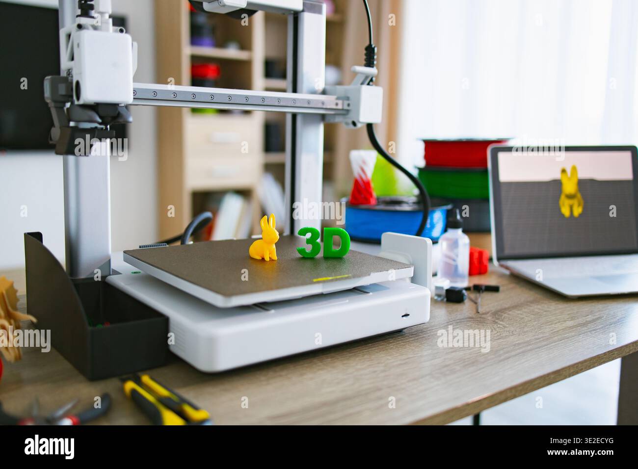 3D Printer With Bunny Object Stock Photo