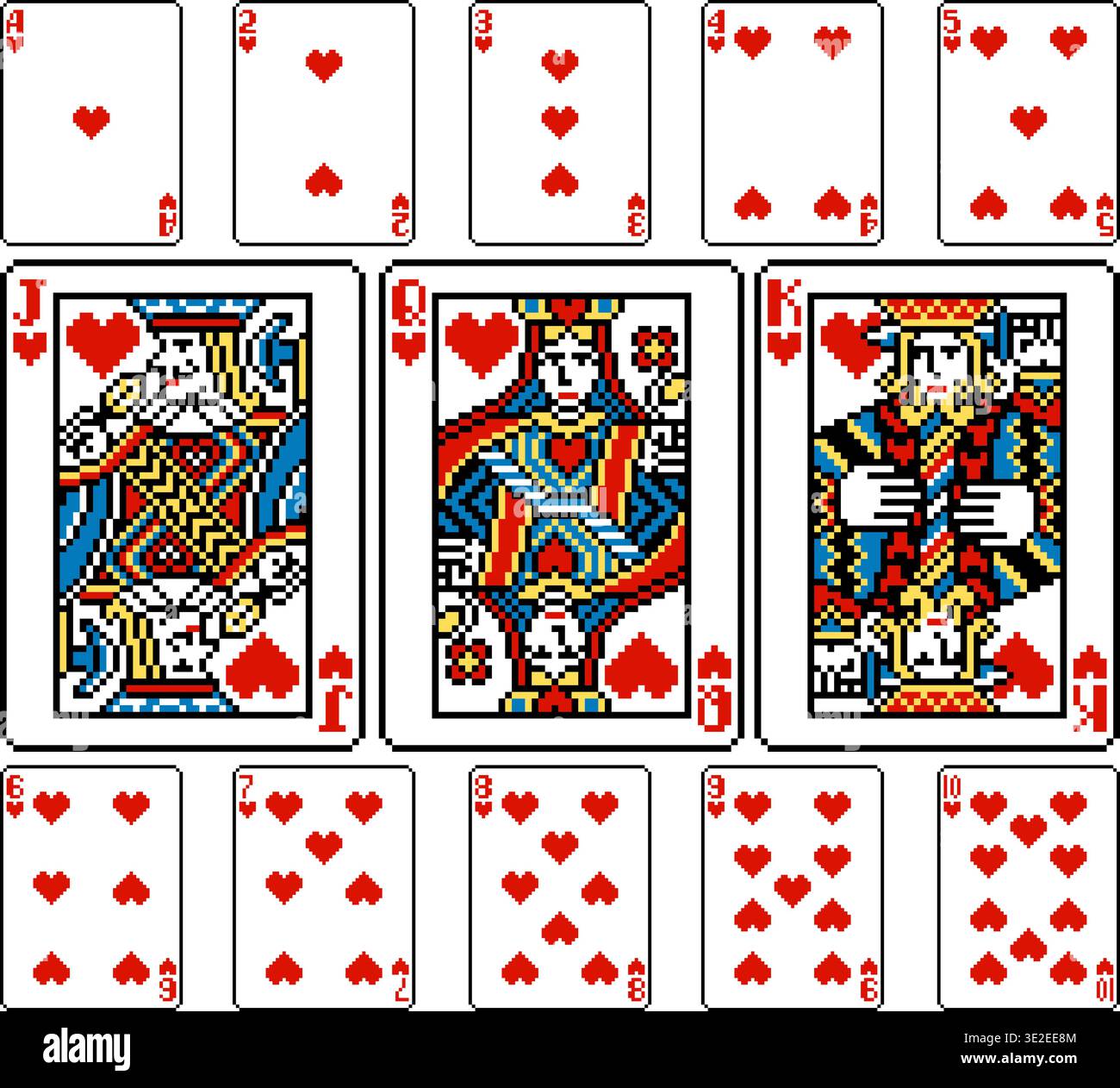 Pixel Art Playing Card Deck Hearts Cards Design Stock Vector