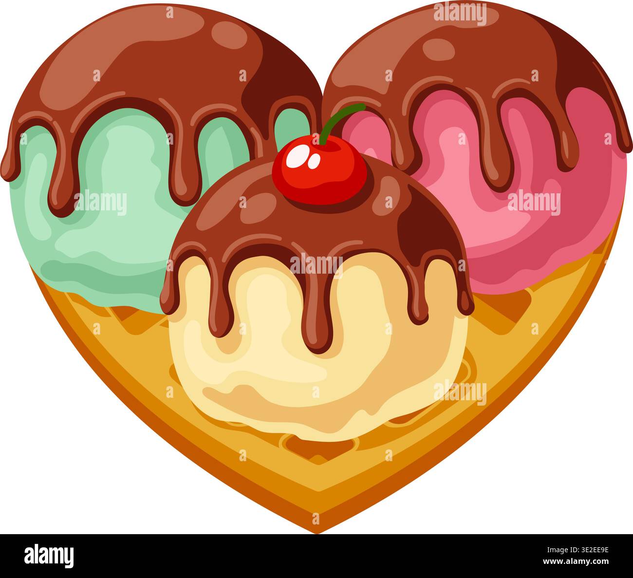 Love of Ice Cream Heart Shaped Dessert Concept Stock Vector