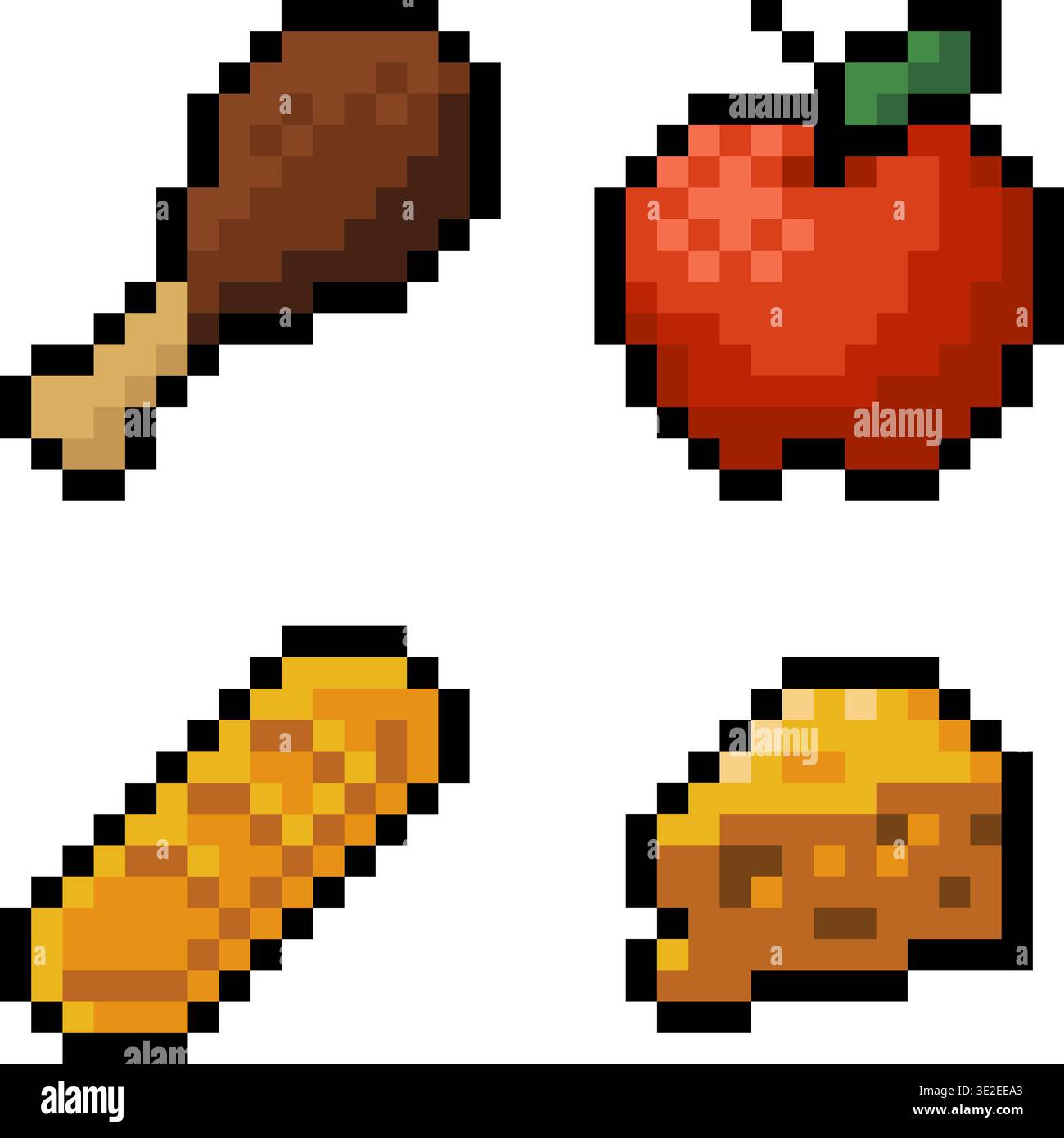 Pixel Art Food Items 8 Bit Video Game Asset Icons Stock Vector