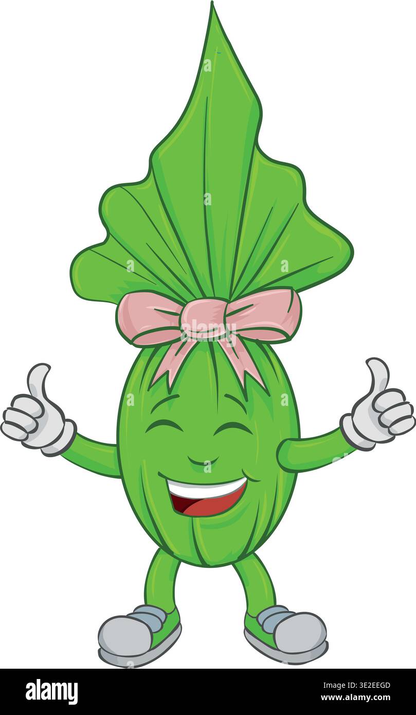Smiling cartoon green Easter egg with thumbs up. vector illustration Stock Vector