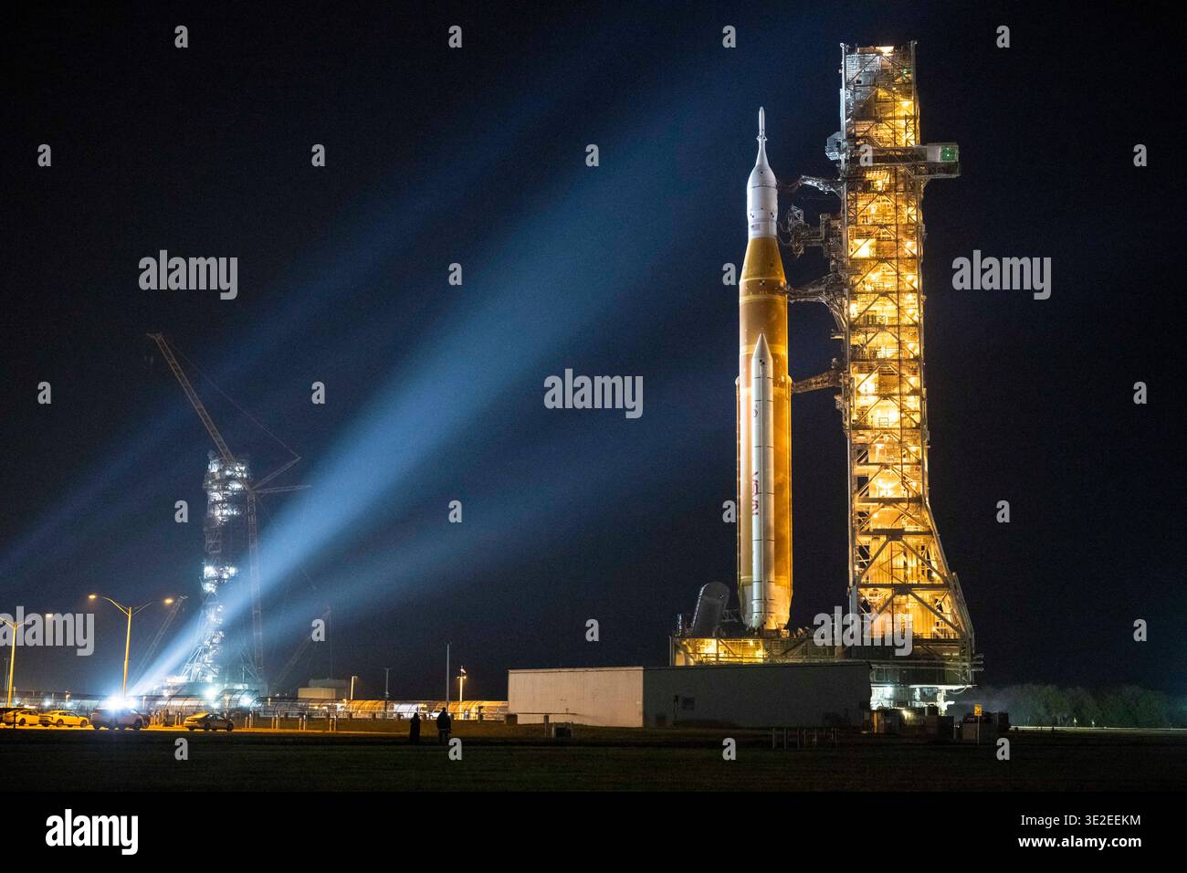 NASA's Space Launch System (SLS) rocket and Orion spacecraft, secured ...