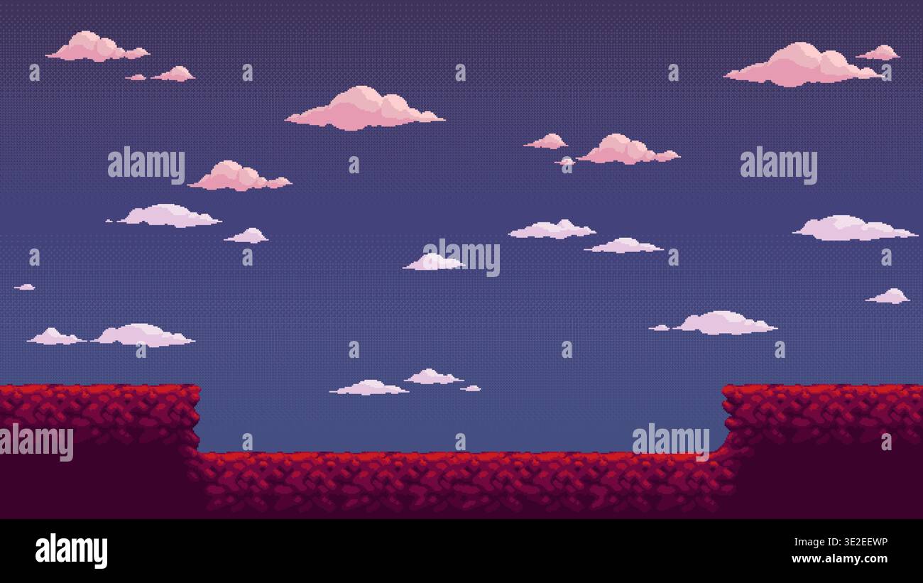 Retro pixel platform game landscape sky background Stock Vector