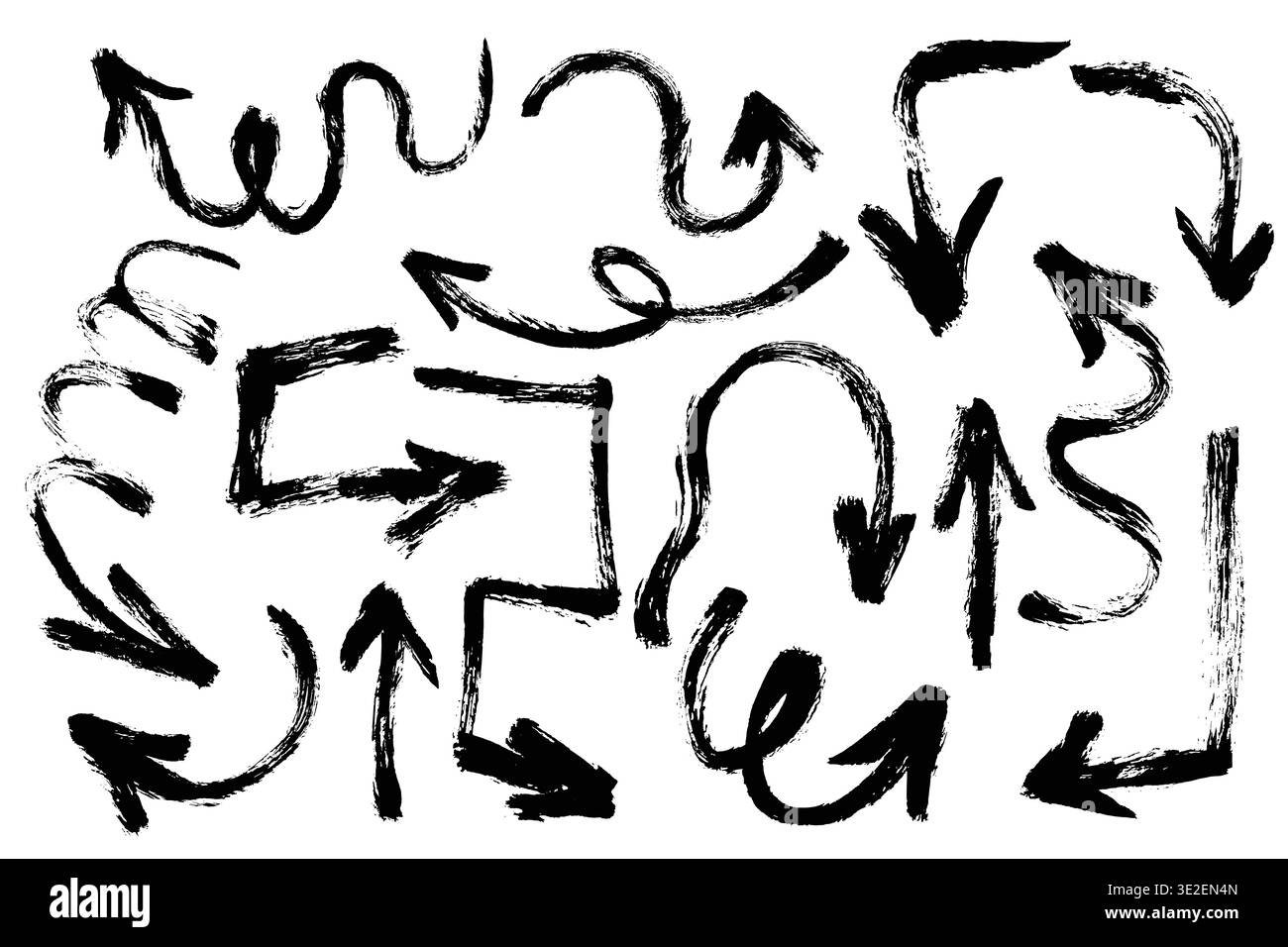 Grunge brush stroke arrows set. Vector bold brush hand drawn geometric ...