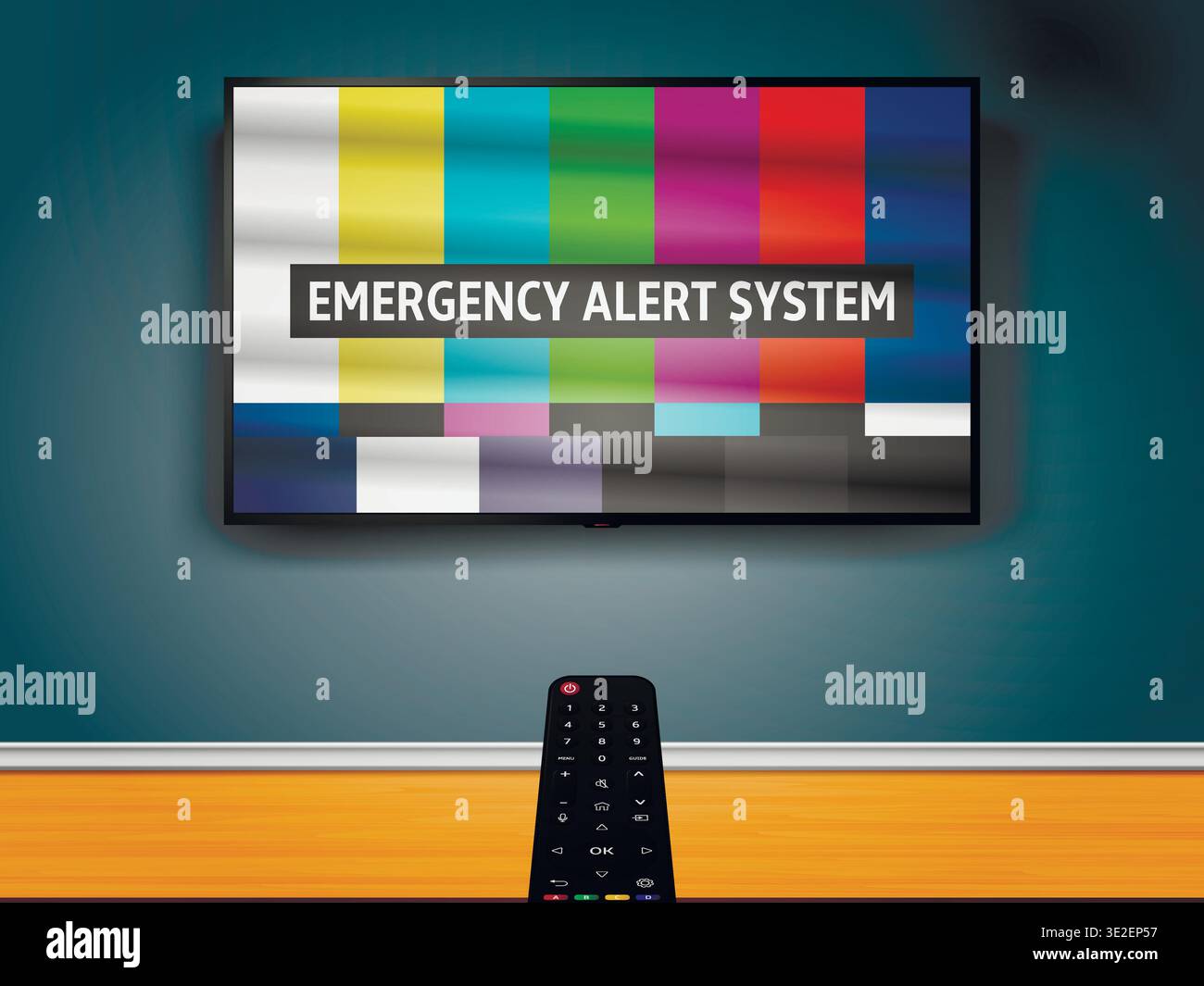Emergency alert system notification on smart tv screen. Remote control ...