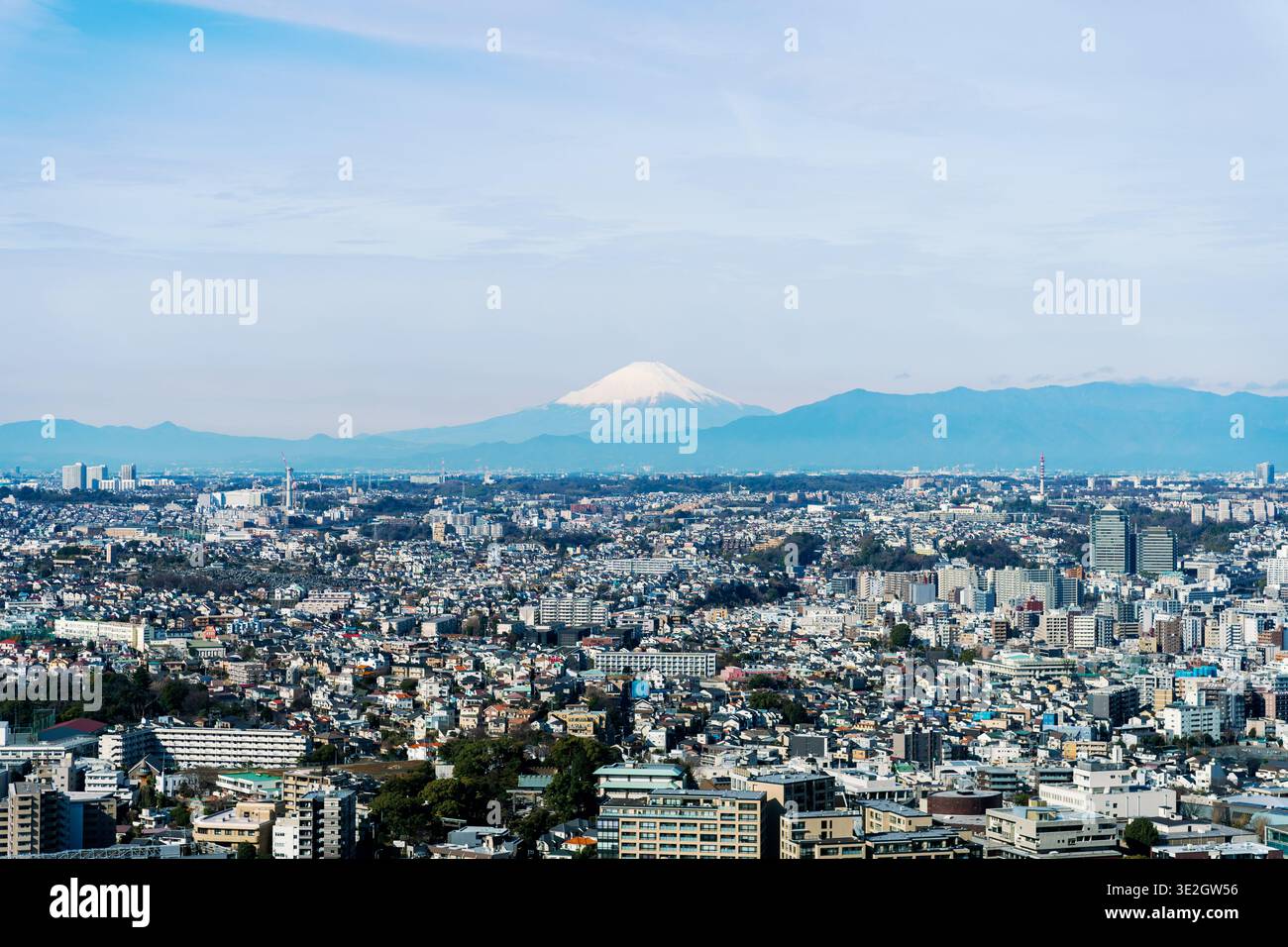 Mt Fuji Over Yokohama on a Mixed Cloud Day Stock Photo