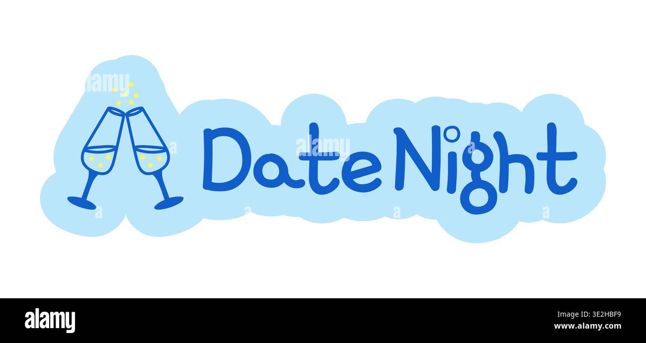Date night hand drawn line sticker illustration Stock Vector