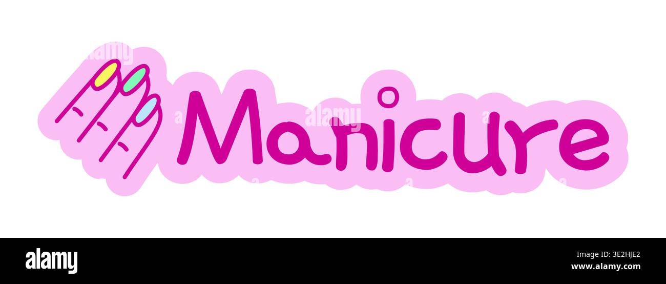 Manicure hand drawn line sticker illustration Stock Vector