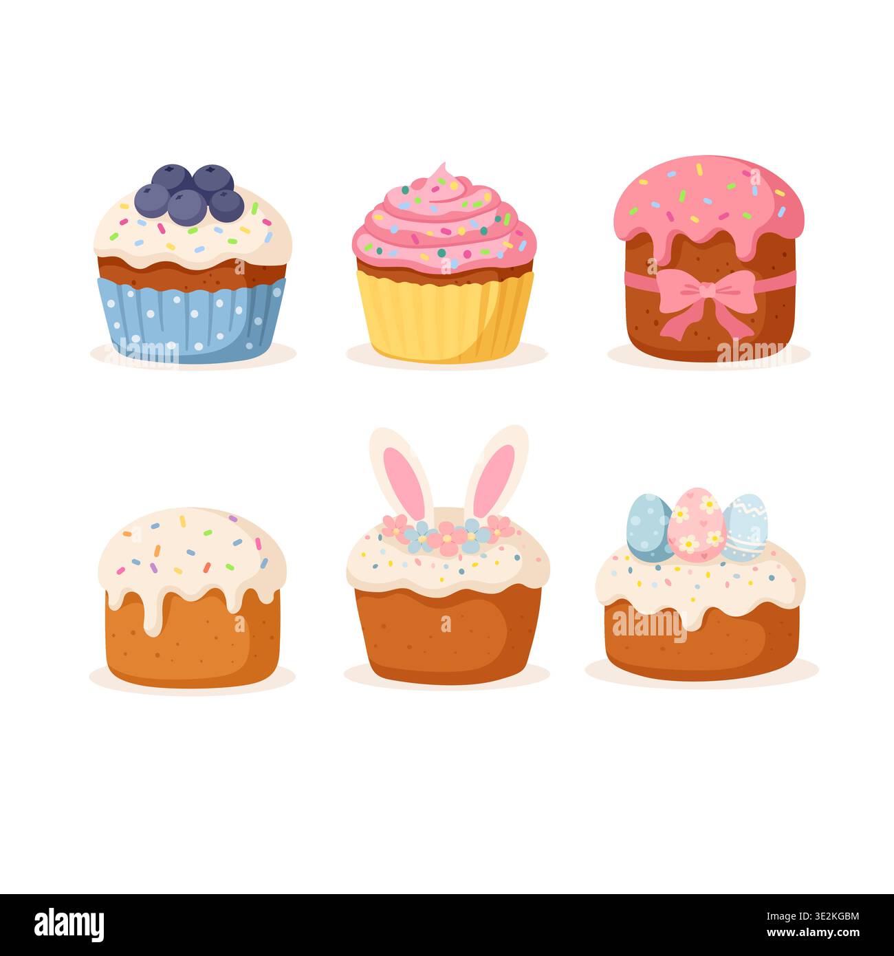 Cute Easter Cupcakes And Sweet Bread Stock Vector