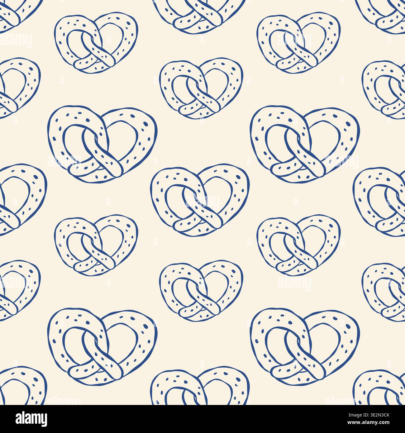 Handdrawn Pretzel Pattern. Vector Illustration with Heart Shape. Stock Vector