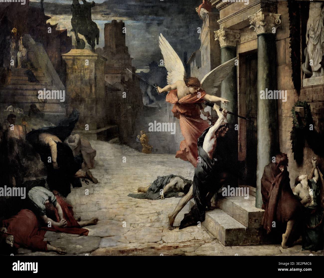 Plague Colmn Rome A dramatic and macabre 1869 academic oil painting titled