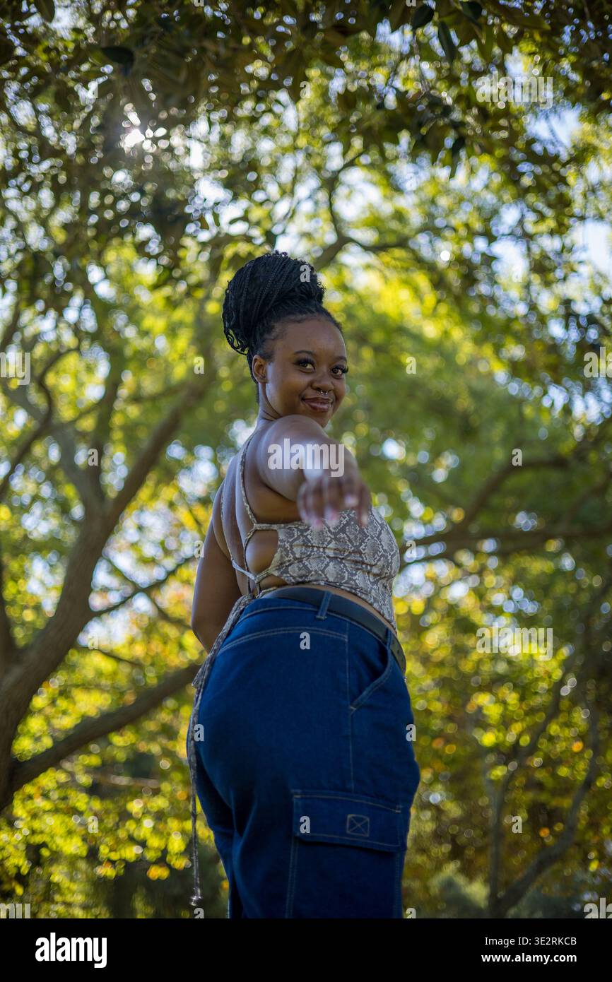 Young black female outside in a park Stock Photo