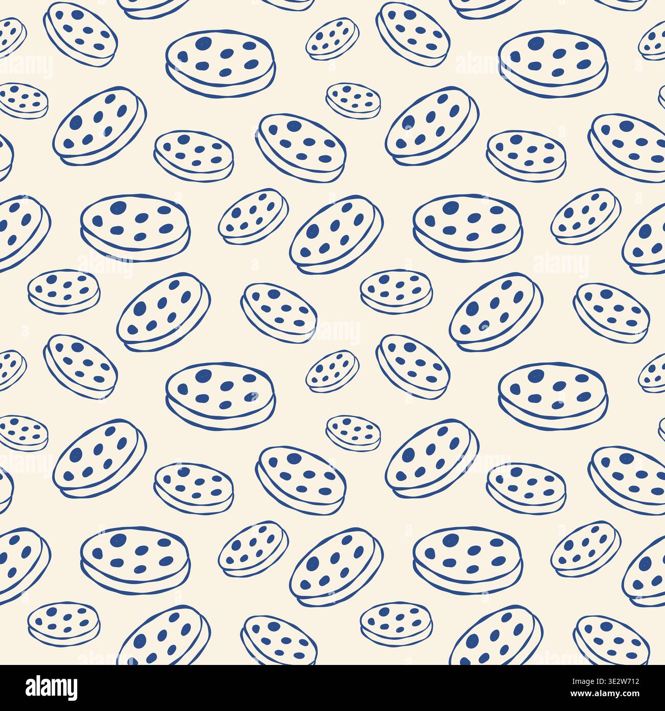 Cute doodle-style cookie pattern in navy on off-white Stock Vector