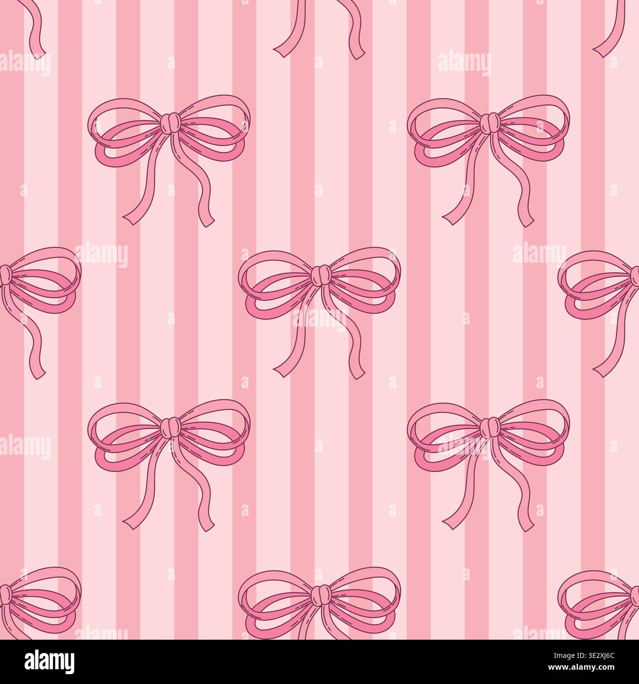 Pattern with pink bows on a striped background Stock Vector