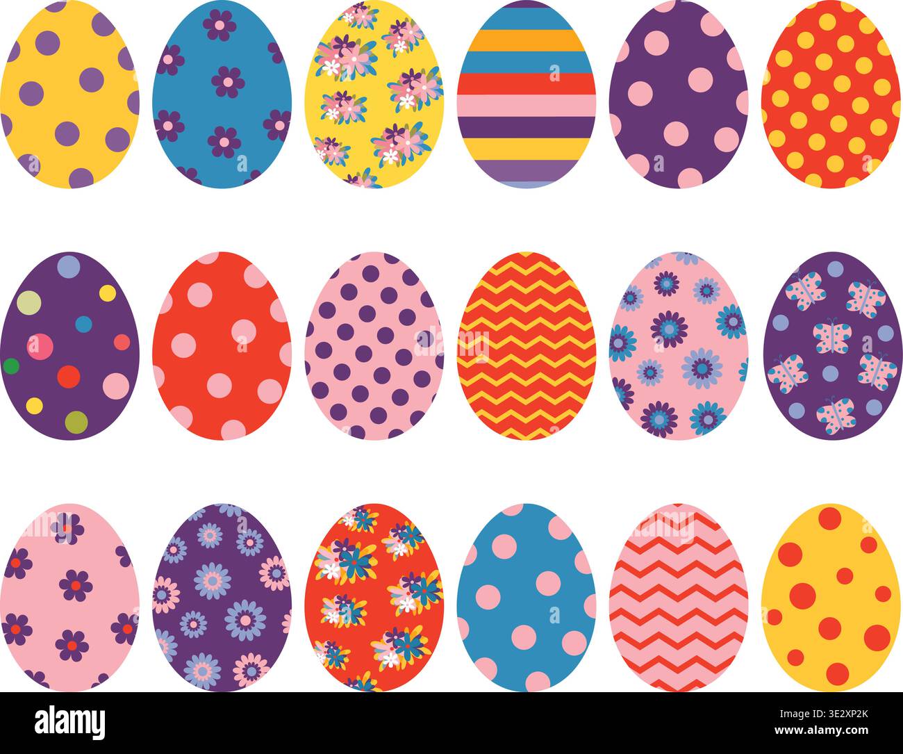 Colorful vector Easter eggs with flowers, dots and patterns for graphic design and backgrounds Stock Vector