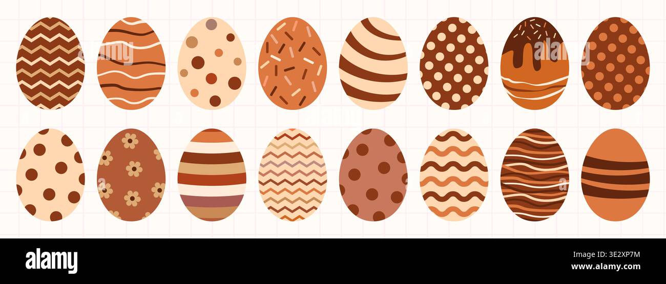 Cute vector chocolate eggs with different patterns, simple egg shapes for package design Stock Vector