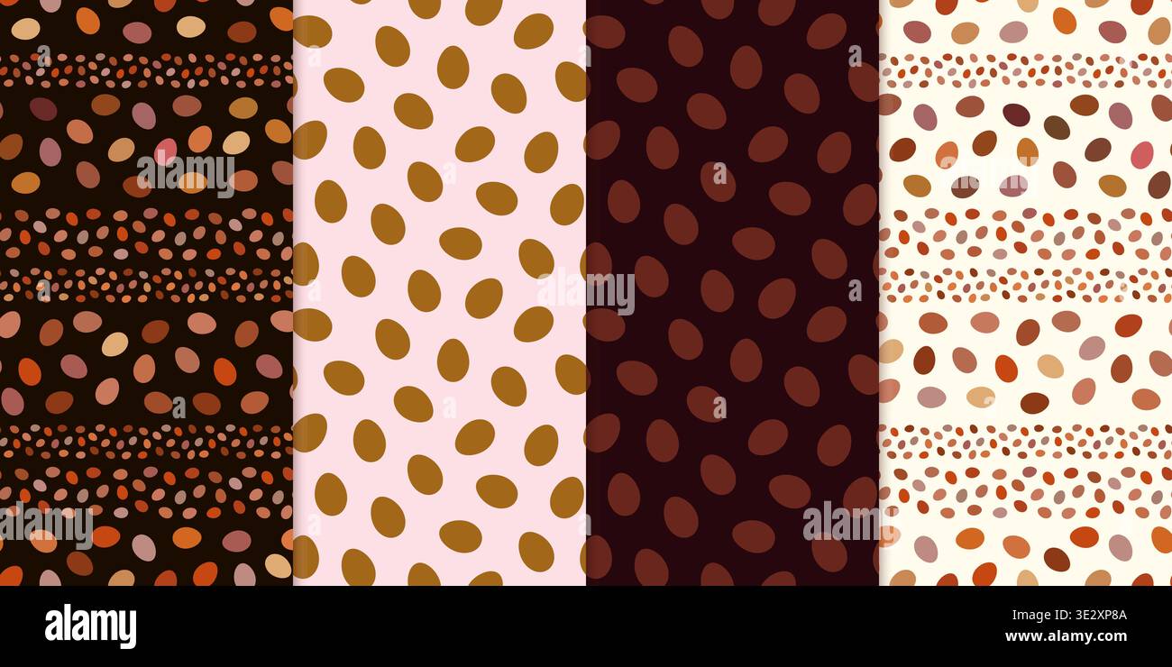 Chocolate Easter eggs seamless vector patterns set, Simple egg shapes backgrounds for spring and Easter designs Stock Vector