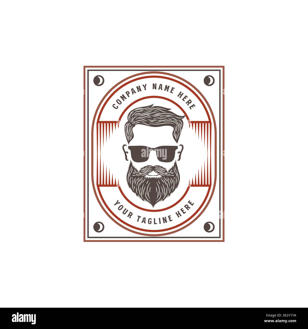 Rustic Bearded Man Badge Label Emblem With Gentleman Mustache Haircut Silhouette Stock Vector