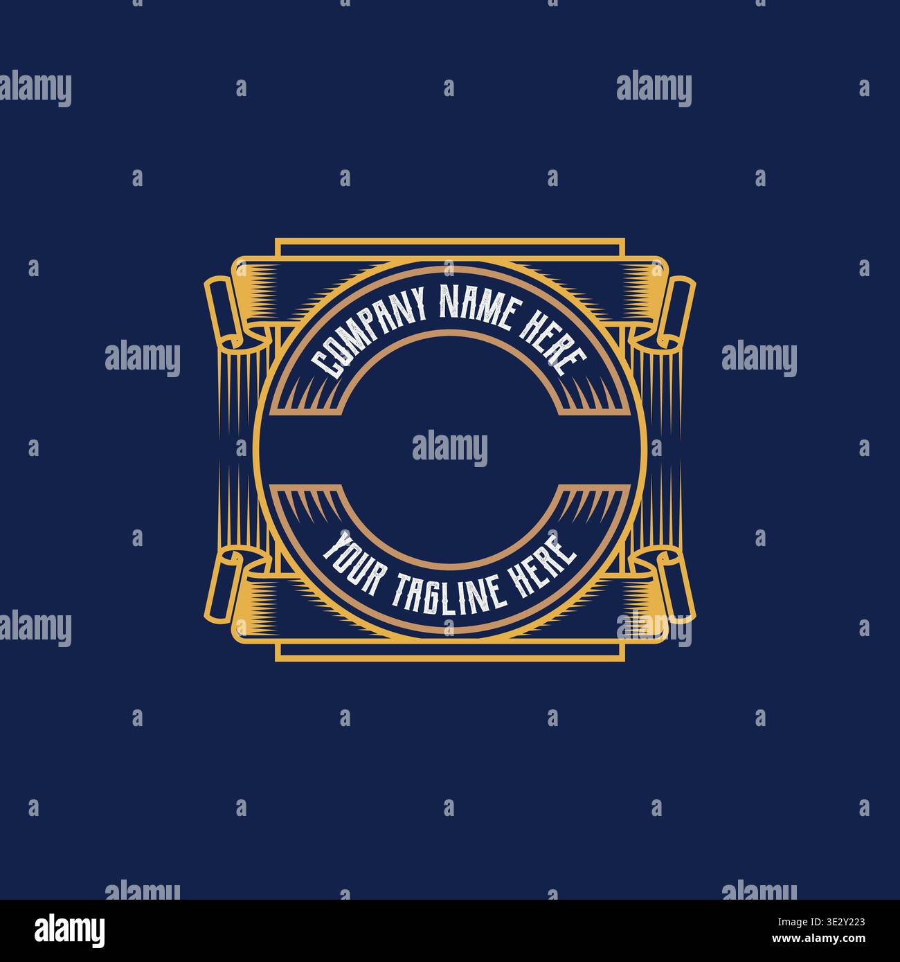 Rustic Round Frame Badge Label Emblem With Banner Scroll Ribbon Template Stock Vector