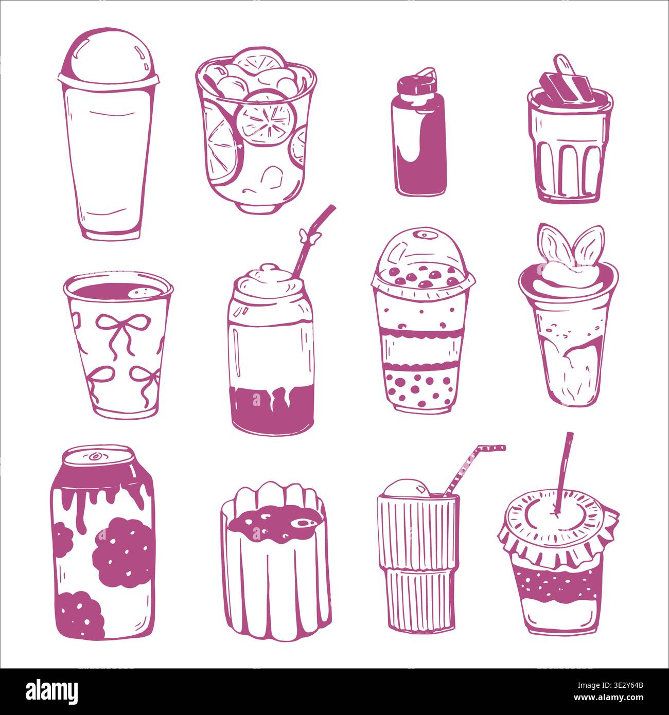 Whimsy hand drawn Cute Different Drinks set  Stock Vector