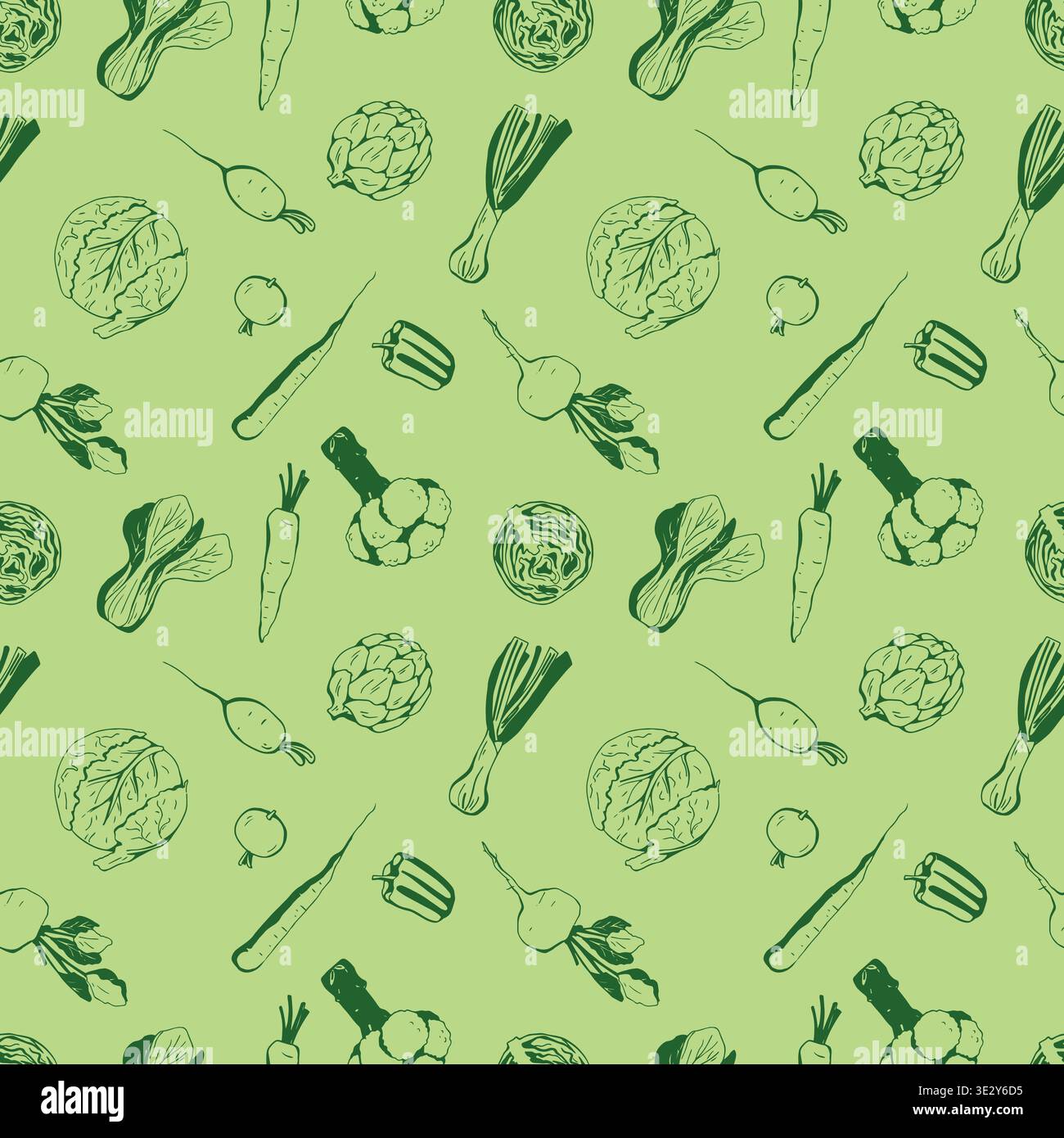 Seamless Pattern with whimsy different vegetables Stock Vector