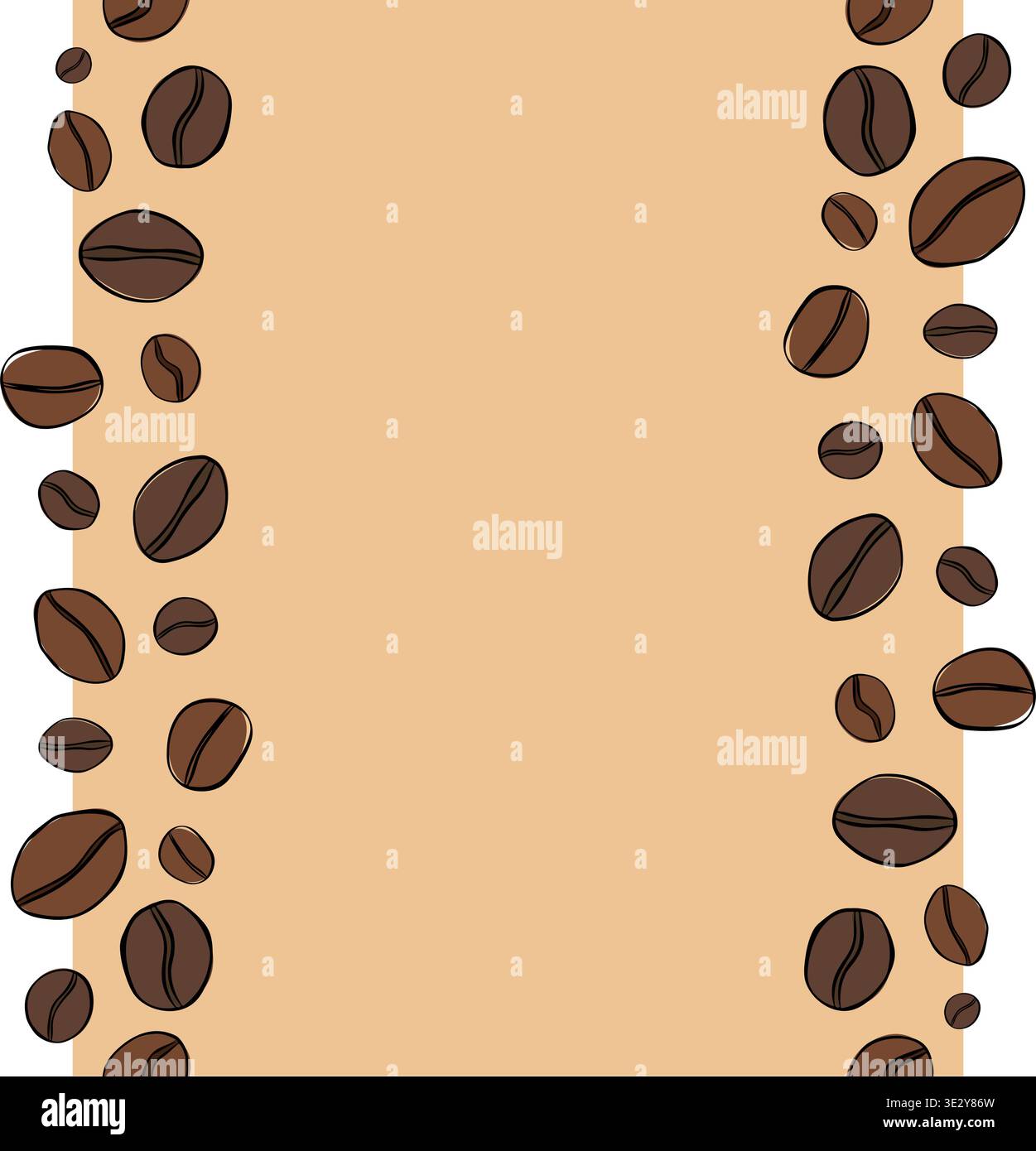 coffee beans Seamless vertical border Frame template Cafe hand drawn illustration. Vector graphic colored line ink art. Decorative element for cafe an Stock Vector
