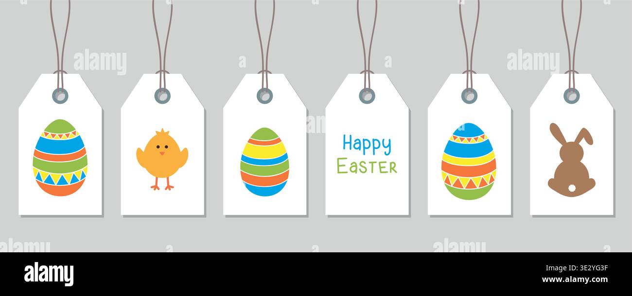 cute happy easter paper tag set vector illustration Stock Vector