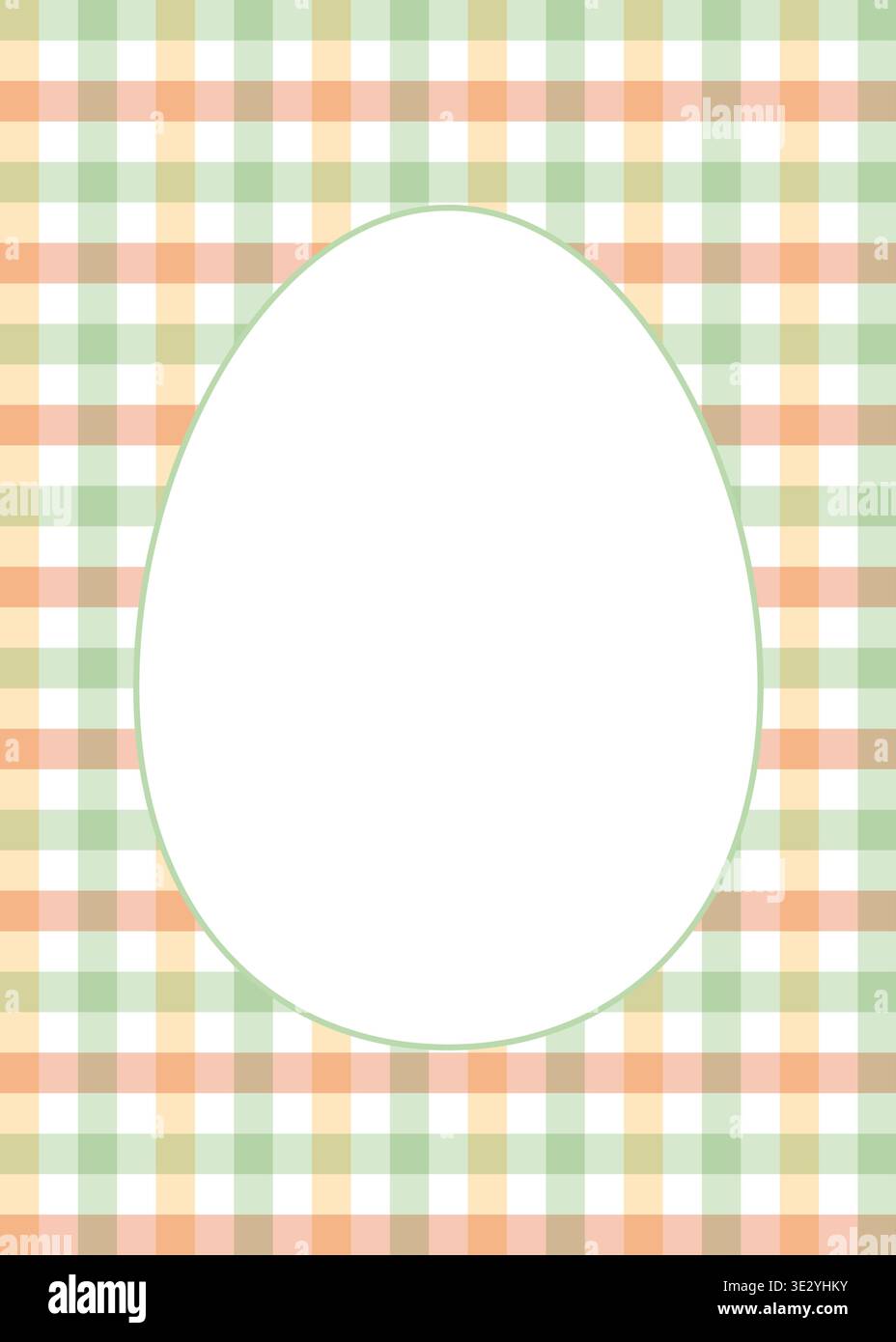 White egg silhouette frame on a green and orange gingham background. Stock Vector