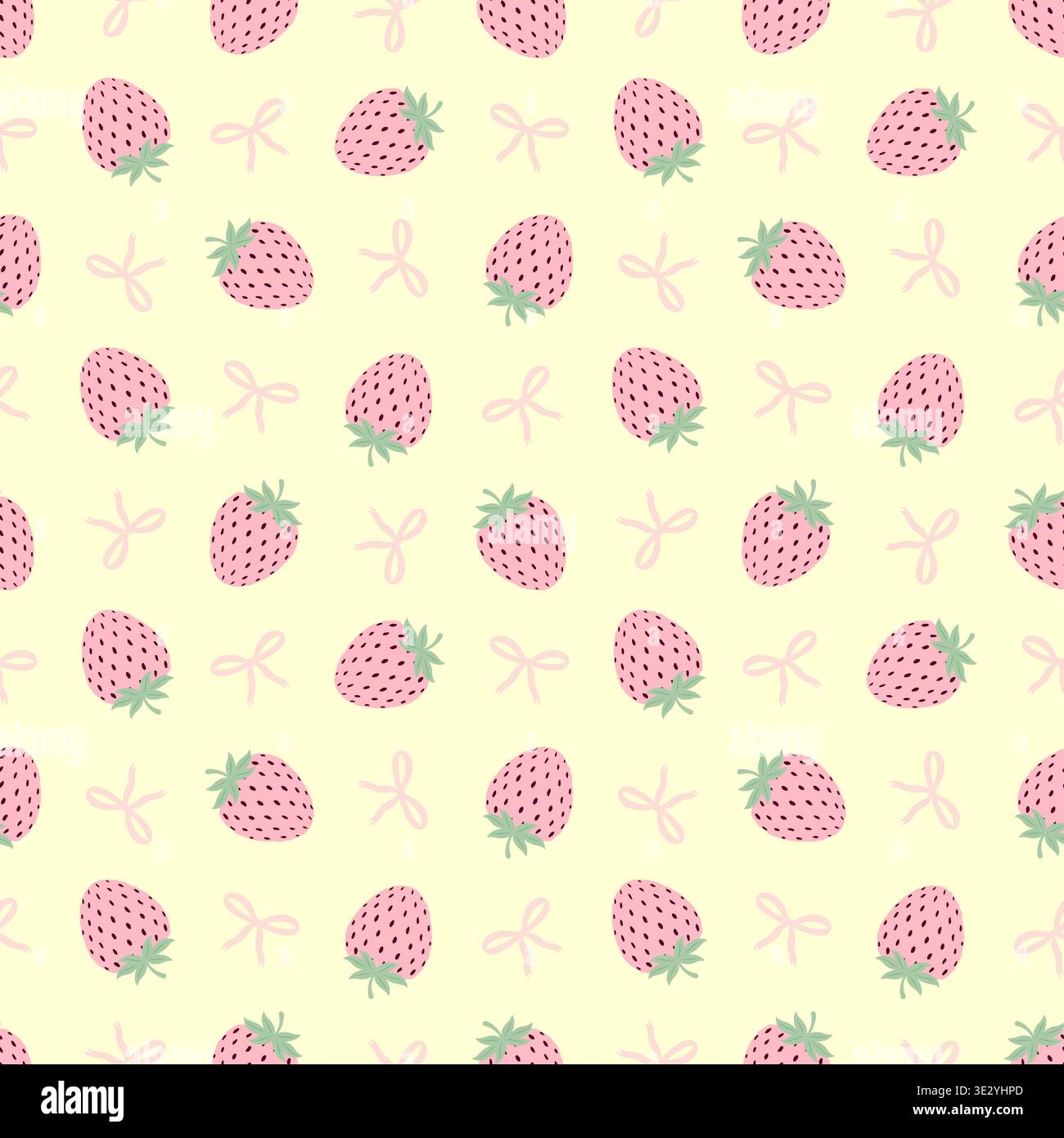 Seamless pattern with cute pink strawberries and pink bows. Stock Vector