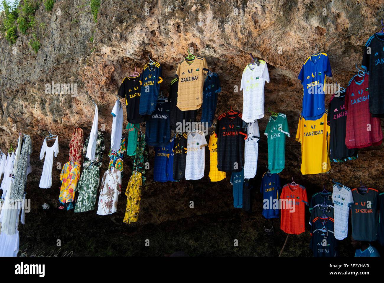 T-shirts for sale on Kendwa Beach, Zanzibar Stock Photo