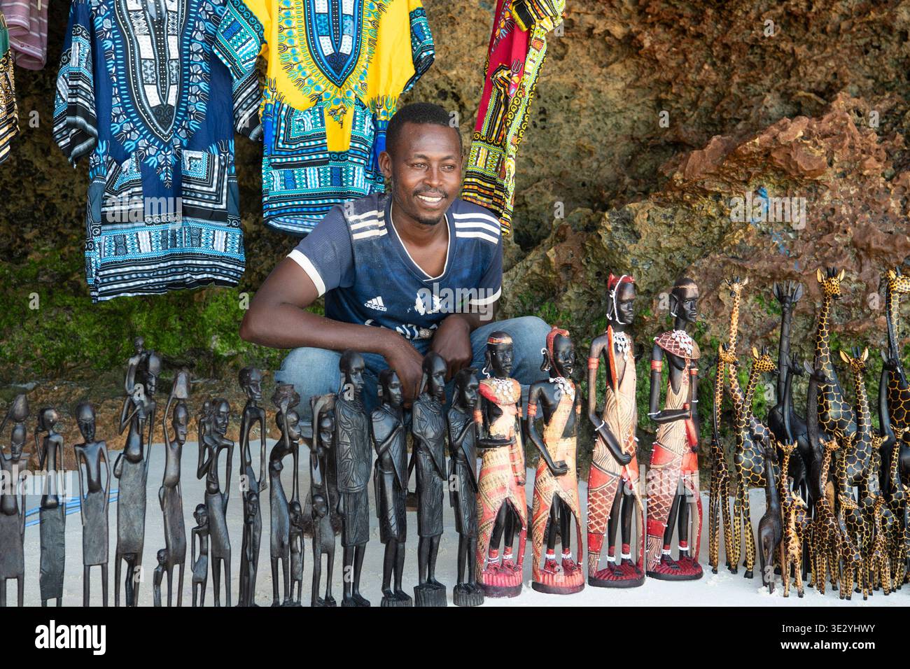 Souvenirs for sale on Kendwa Beach, Zanzibar Stock Photo