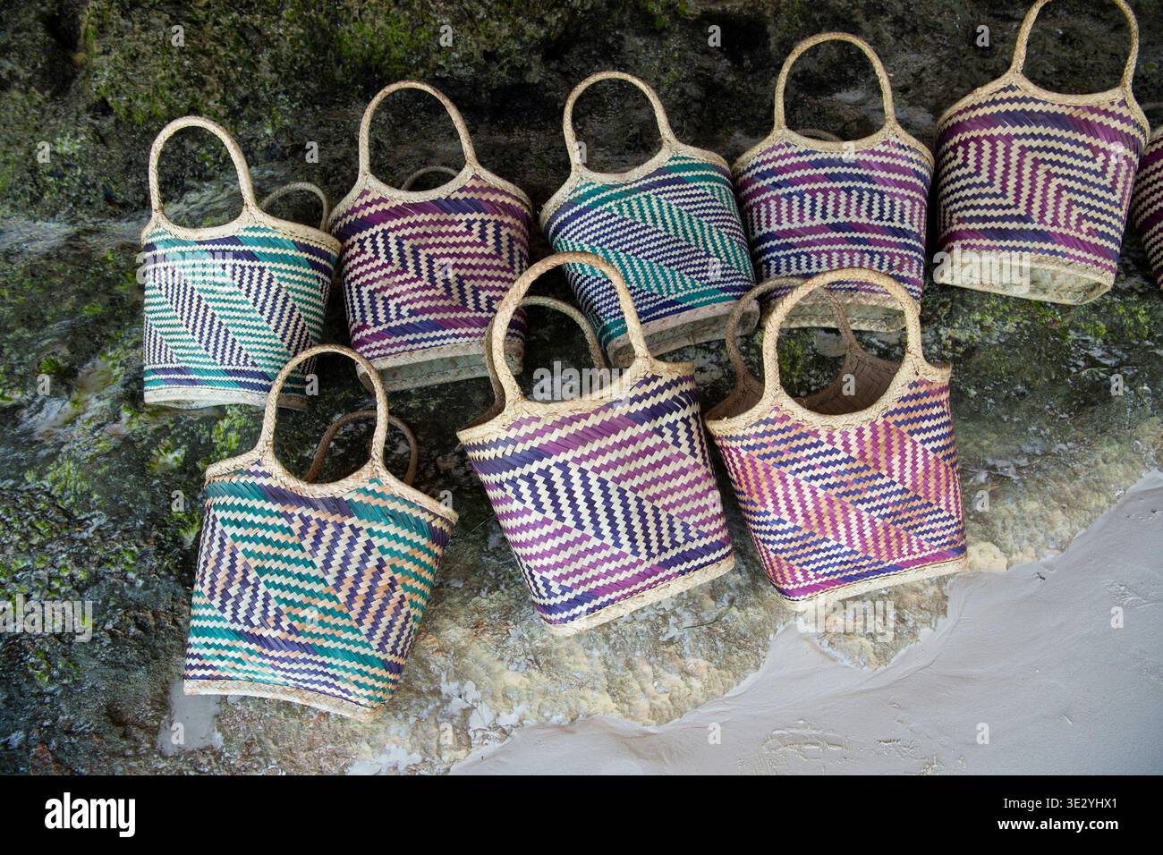 Baskets for sale on Kendwa Beach, Zanzibar Stock Photo