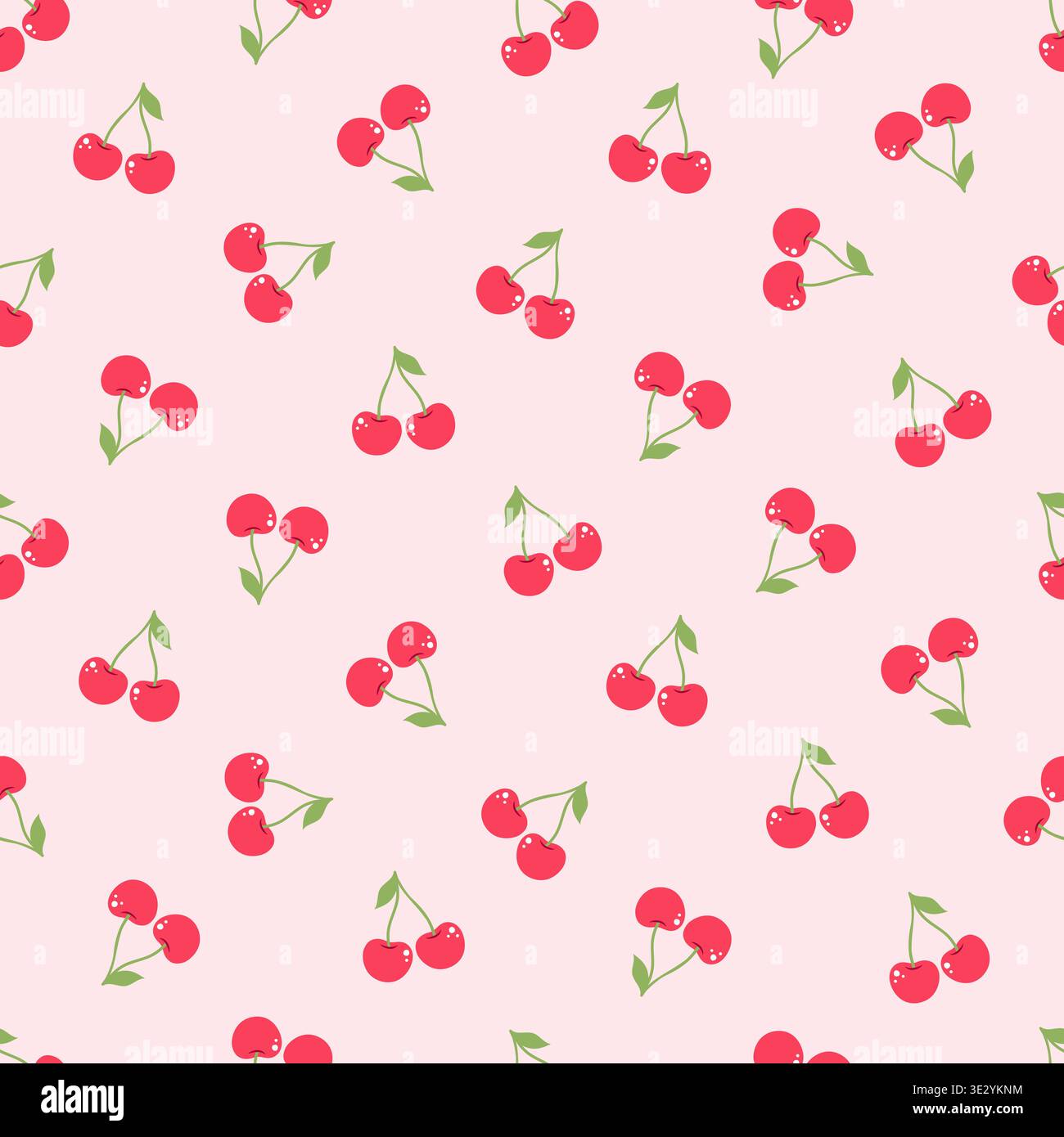 Seamless pattern with red cherries on a pink background. Summer fruit design for wallpaper, fabric, digital design,textiles. Stock Vector