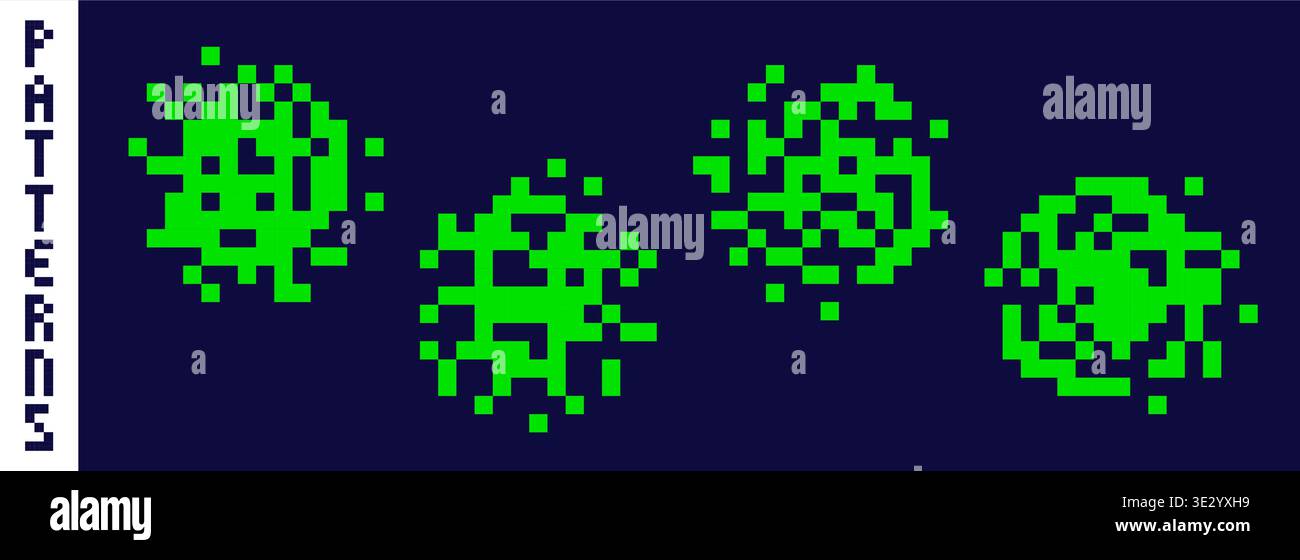 Pixel art circle shape green patterns. Stock Vector